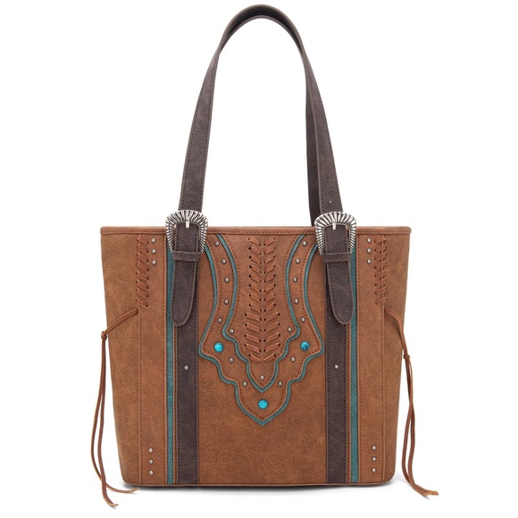 Montana West Buckle Collection Concealed Carry Tote Wallet Set Brown - Picture 2 of 7